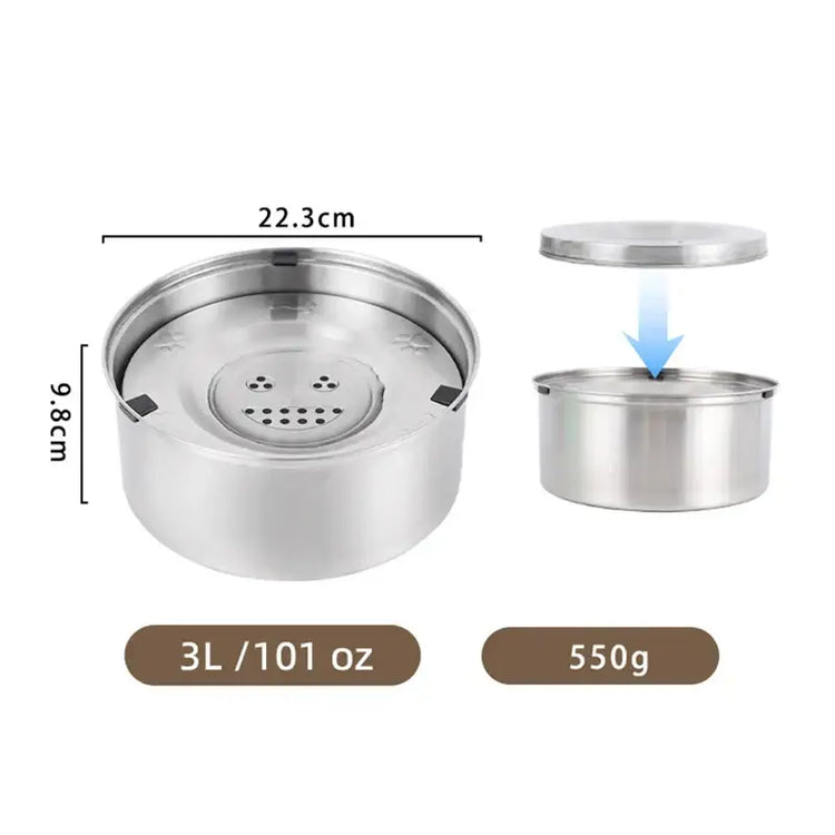 3L Stainless Steel No-Spill Water Bowl - 3L / As Picture - pet bowls