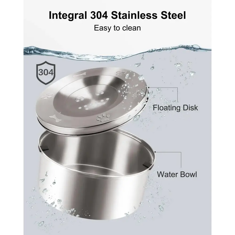 3L Stainless Steel No-Spill Water Bowl - pet bowls