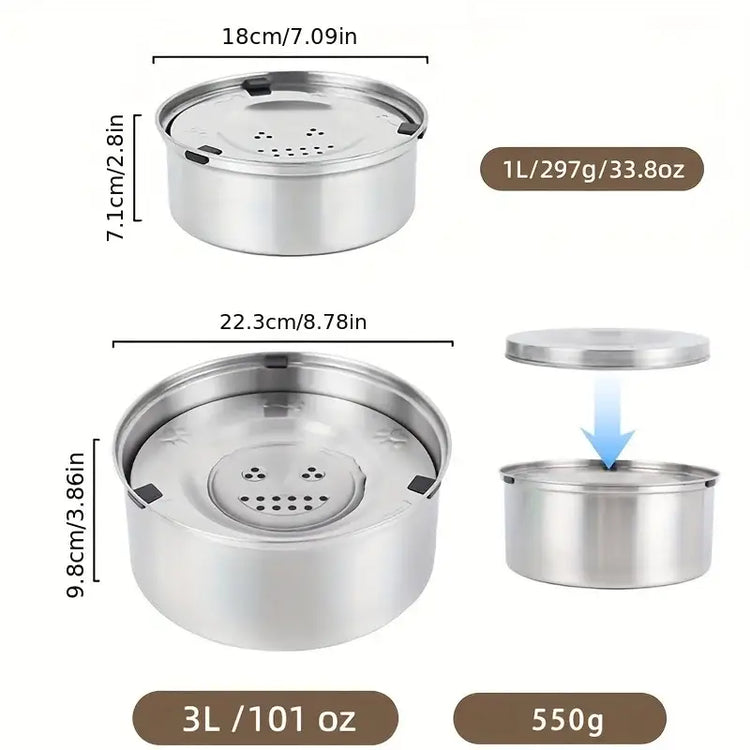 3L Stainless Steel No-Spill Water Bowl - pet bowls