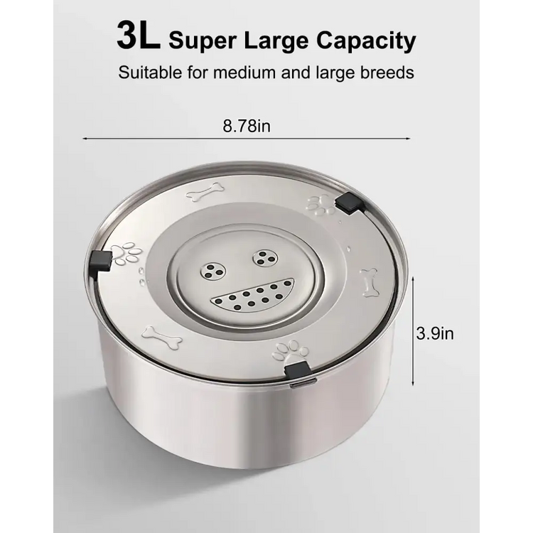 3L Stainless Steel No-Spill Water Bowl - pet bowls