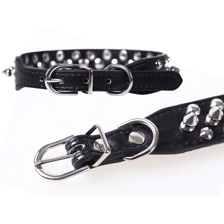 Adjustable Leather Pet Dog collar Neck Strap Supplies PU Leather Punk Rivet Spiked Dog Collar Pet Collars For Small Dog