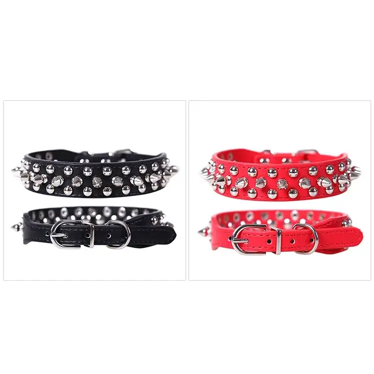 Adjustable Leather Pet Dog collar Neck Strap Supplies PU Leather Punk Rivet Spiked Dog Collar Pet Collars For Small Dog