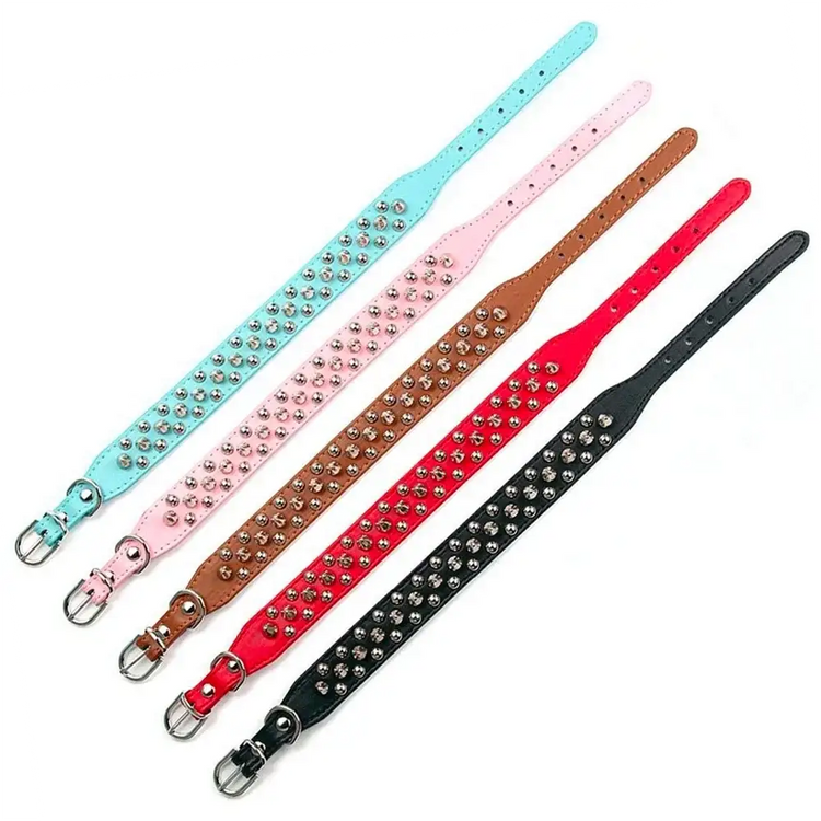 Adjustable Leather Pet Dog collar Neck Strap Supplies PU Leather Punk Rivet Spiked Dog Collar Pet Collars For Small Dog