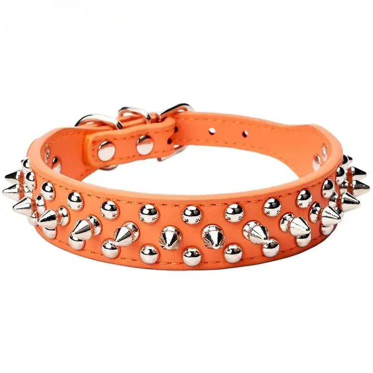 Adjustable Leather Pet Dog collar Neck Strap Supplies PU Leather Punk Rivet Spiked Dog Collar Pet Collars For Small Dog