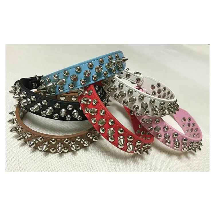 Adjustable Leather Pet Dog collar Neck Strap Supplies PU Leather Punk Rivet Spiked Dog Collar Pet Collars For Small Dog