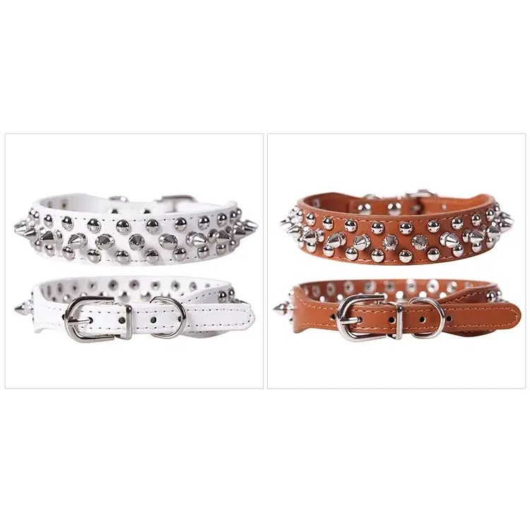 Adjustable Leather Pet Dog collar Neck Strap Supplies PU Leather Punk Rivet Spiked Dog Collar Pet Collars For Small Dog