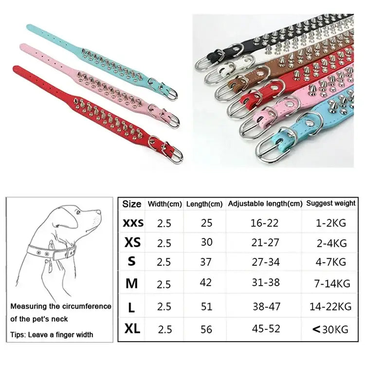 Adjustable Leather Pet Dog collar Neck Strap Supplies PU Leather Punk Rivet Spiked Dog Collar Pet Collars For Small Dog