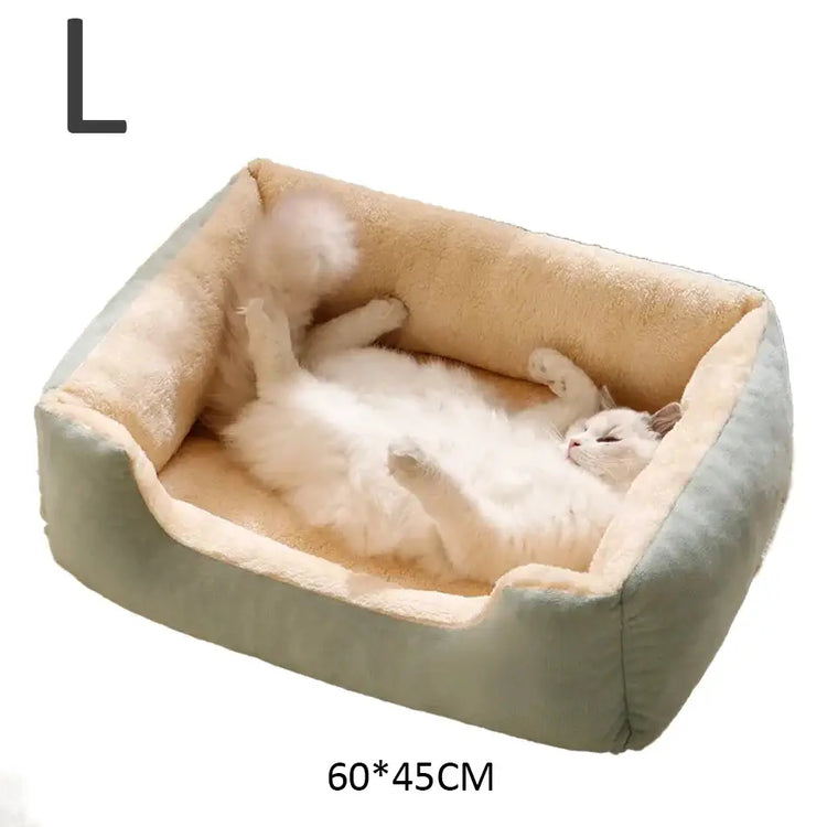 Cat & Dog Bed – Soft Cushion Pet House & Sleeping Basket - Green-L - PET BED