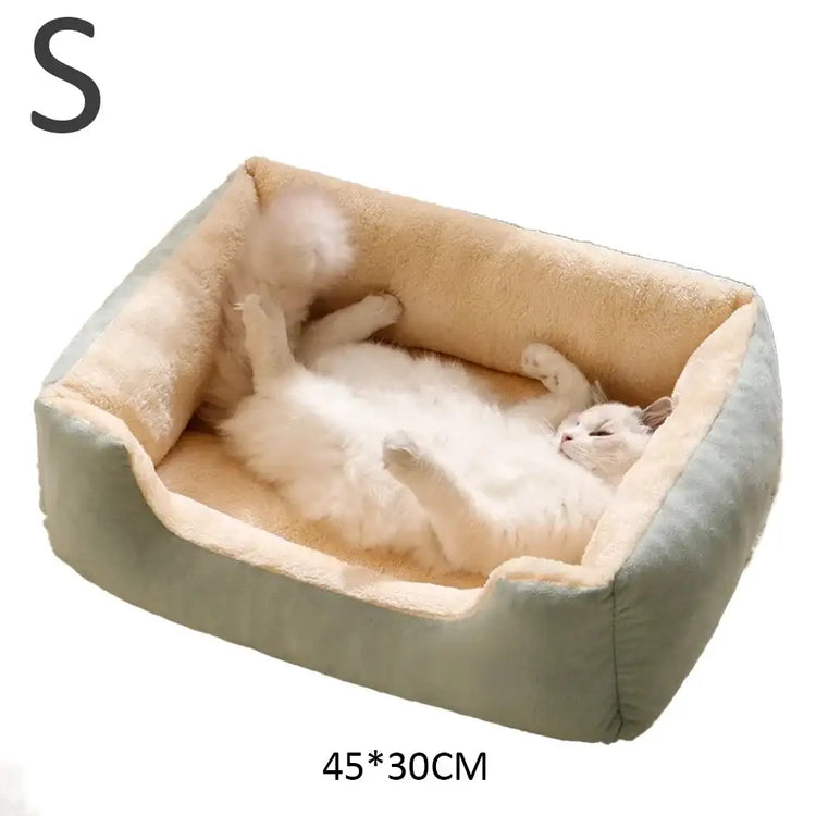 Cat & Dog Bed – Soft Cushion Pet House & Sleeping Basket - Green-S - PET BED