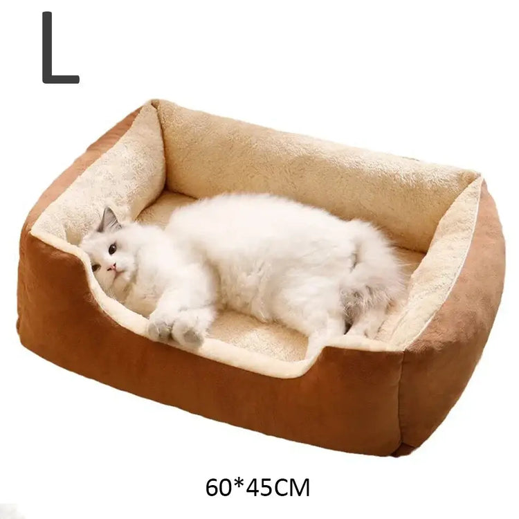Cat & Dog Bed – Soft Cushion Pet House & Sleeping Basket - Light Brown-L - PET BED