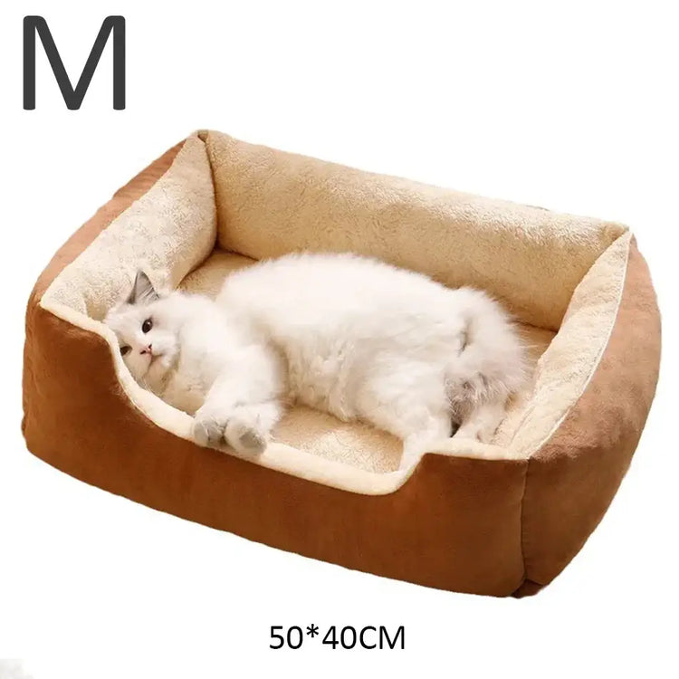 Cat & Dog Bed – Soft Cushion Pet House & Sleeping Basket - Light Brown-M - PET BED