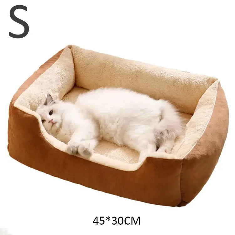 Cat & Dog Bed – Soft Cushion Pet House & Sleeping Basket - Light Brown-S - PET BED