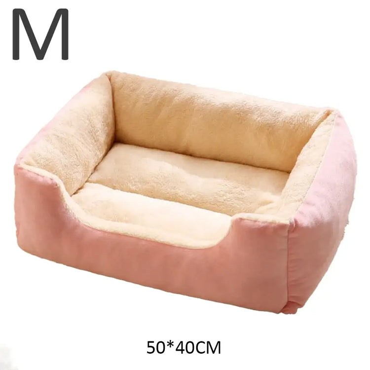 Cat & Dog Bed – Soft Cushion Pet House & Sleeping Basket - Pink-M - PET BED