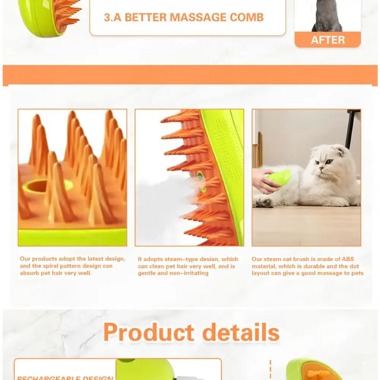 Cat & Dog Steamy Brush – 3-in-1 Electric Spray - CAT GROOMING BRUSH
