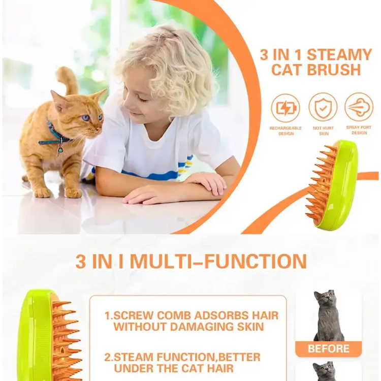 Cat & Dog Steamy Brush – 3-in-1 Electric Spray - CAT GROOMING BRUSH