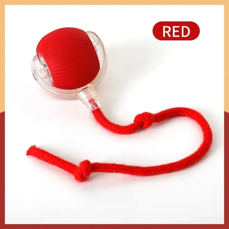 Cat Interactive Rolling Ball Toy – Smart Rechargeable Electric Mouse Imitation for Pet Play & Training - Rope-Red