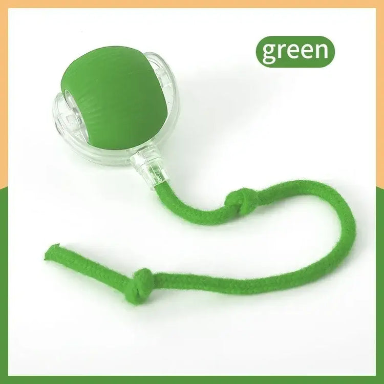 Cat Interactive Rolling Ball Toy – Smart Rechargeable Electric Mouse Imitation for Pet Play & Training - Rope-Green