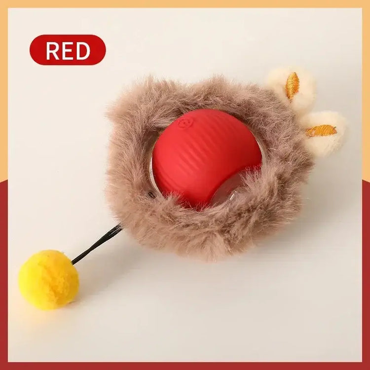 Cat Interactive Rolling Ball Toy – Smart Rechargeable Electric Mouse Imitation for Pet Play & Training - Plush-Red B