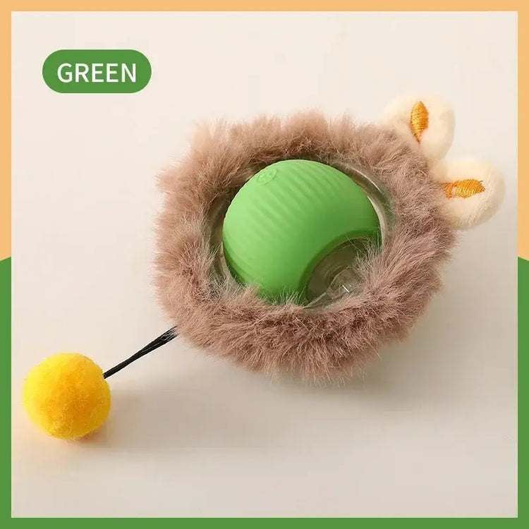 Cat Interactive Rolling Ball Toy – Smart Rechargeable Electric Mouse Imitation for Pet Play & Training - Plush-Green B