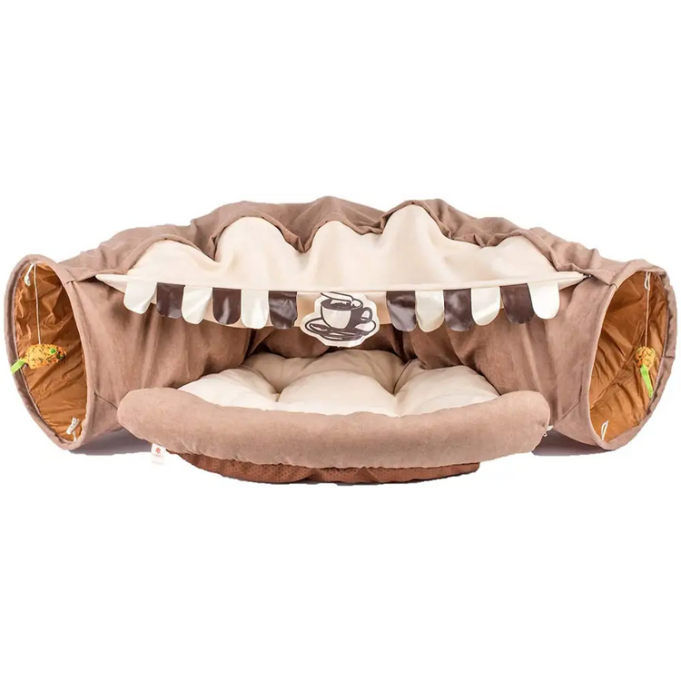 Cat Tunnel Toy Bed with Cushion Mat with Pop up Collapsible 2 Way Tube and Scratching Ball Interactive Toy Peak Hole