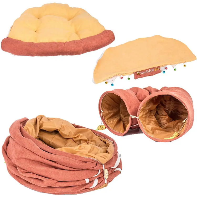 Cat Tunnel Toy Bed with Cushion Mat with Pop up Collapsible 2 Way Tube and Scratching Ball Interactive Toy Peak Hole