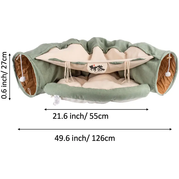 Cat Tunnel Toy Bed with Cushion Mat with Pop up Collapsible 2 Way Tube and Scratching Ball Interactive Toy Peak Hole