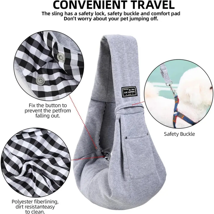 Cotton Pet Sling Bag – Crossbody Dog & Cat Carrier - Gray - pet carrier