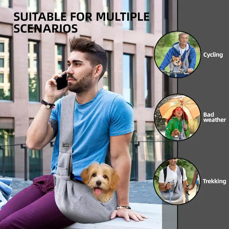 Cotton Pet Sling Bag – Crossbody Dog & Cat Carrier - Gray - pet carrier