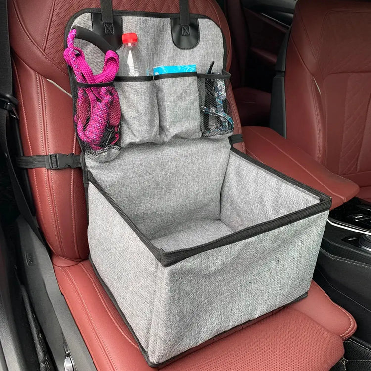 Dog Car Booster Seat with Storage Pockets - GRAY - puppy car booster