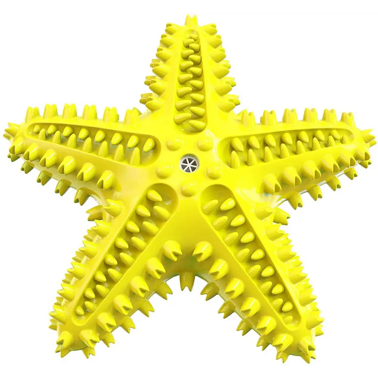 Dog Chew Toys Natural Rubber Starfish-Shaped Dog Toys Interactive Treats Squeaky Dog Toothbrush Cleaner Teething Toys