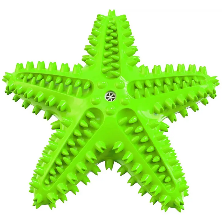 Dog Chew Toys Natural Rubber Starfish-Shaped Dog Toys Interactive Treats Squeaky Dog Toothbrush Cleaner Teething Toys