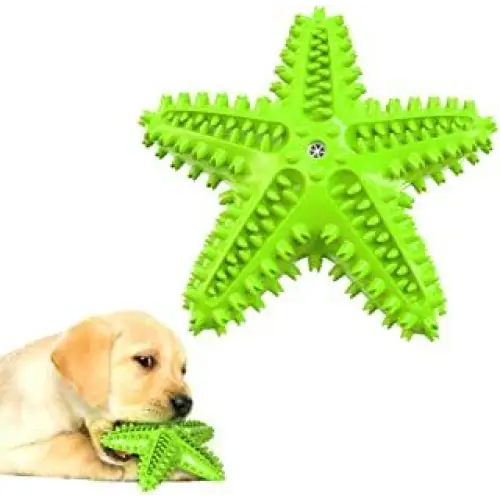 Dog Chew Toys Natural Rubber Starfish-Shaped Dog Toys Interactive Treats Squeaky Dog Toothbrush Cleaner Teething Toys