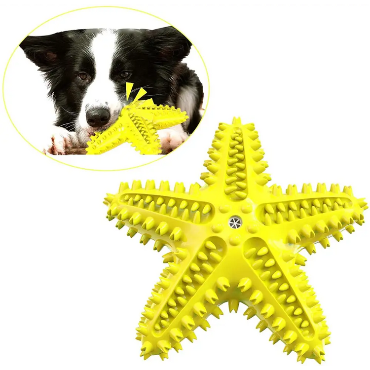 Dog Chew Toys Natural Rubber Starfish-Shaped Dog Toys Interactive Treats Squeaky Dog Toothbrush Cleaner Teething Toys