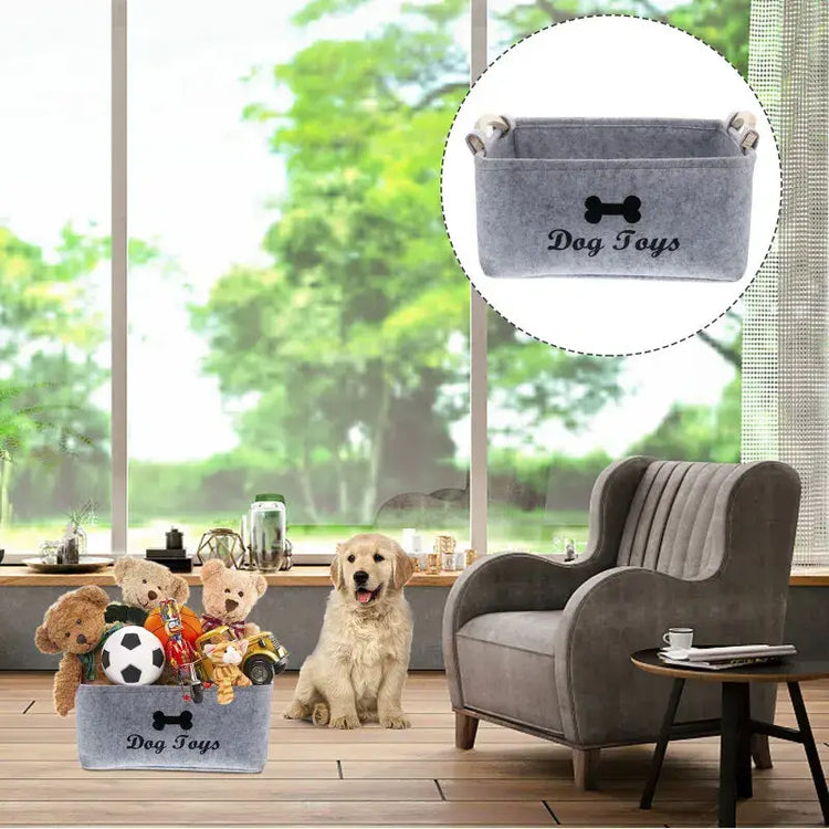 Felt Pet Toy Storage Basket - grey