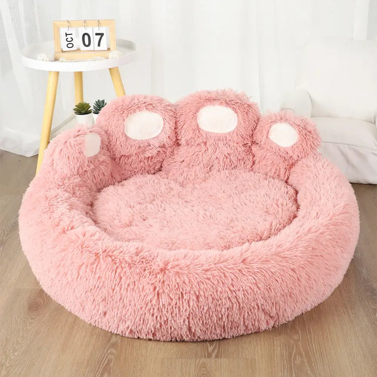 Fluffy Dog Bed – Large & Small Pet Sofa Kennel Mat for Dogs & Cats - Pink / M 60cm