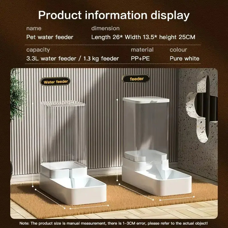 Gravity Cat & Dog Feeder and Water Dispenser Set - 1.3Kg and 3.3L - pet feeder