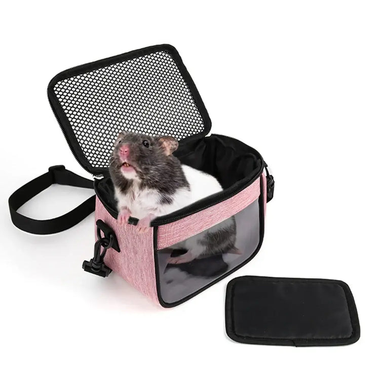 Hamster Carrier Bag Portable Guinea Pig Travel Case with Detachable Strap Outdoor Breathable Carriers for Small Animals