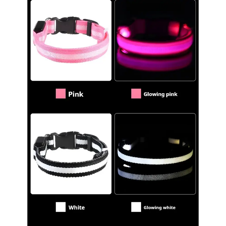 LED Nylon Dog Collar – Glow in the Dark - pet collar