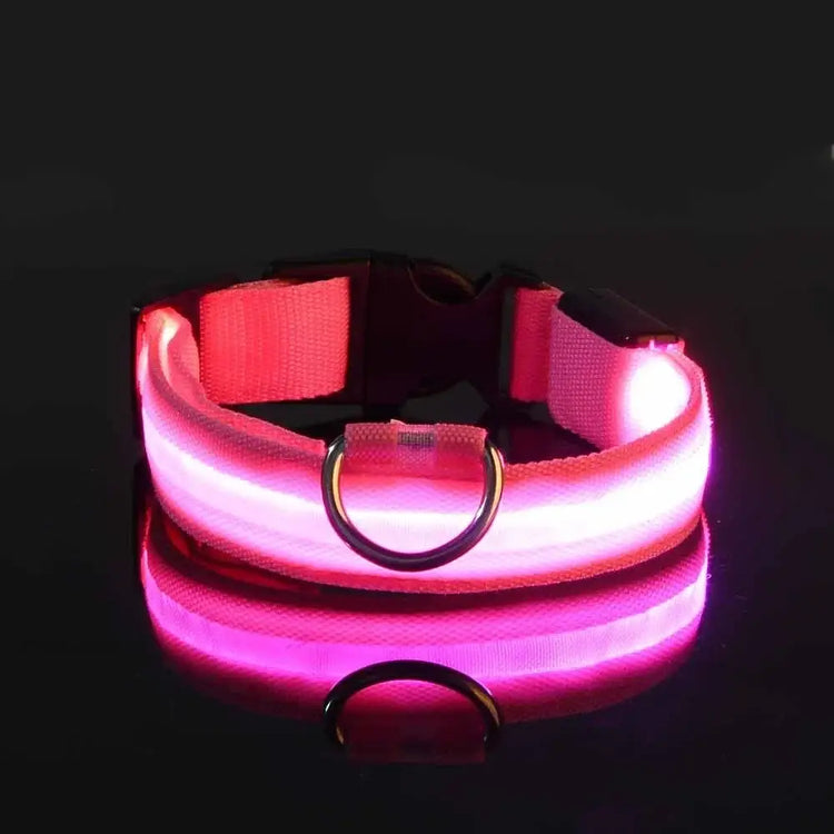 LED Nylon Dog Collar – Glow in the Dark - Pink / XS neck 28-38cm - pet collar
