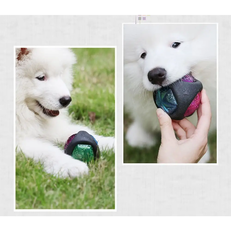 Pet Rubber Bouncing Toy Dog Chew Toy Light up Ball Squeaky Toy Bite Resistant Irregular Shape Toy