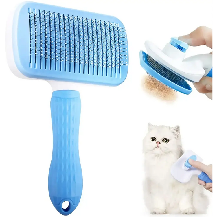 Long Hair Pet Grooming & Hair Remover Brush - Square Blue - pet brush
