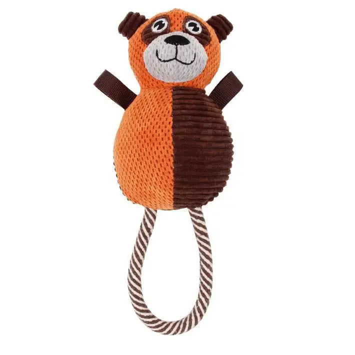 Pet Life Plush Huggabear Natural Jute And Squeak Chew Tugging Dog Toy - Orange/Dark Brown - dog toy