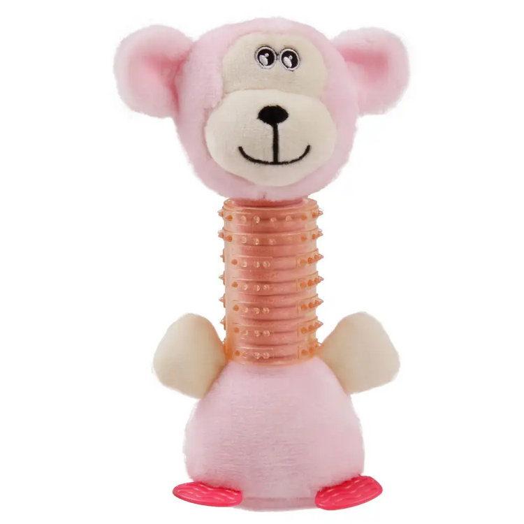 Pet Life Totty-Chew’ Plush and Rubber Squeaking Newborn Teething Cat and Dog Toy - Pink