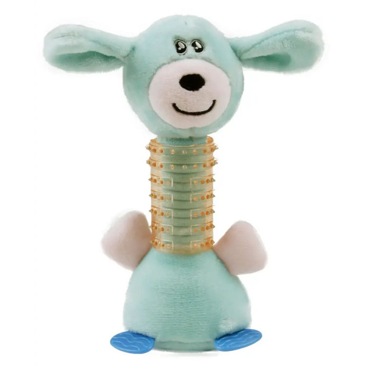 Pet Life Totty-Chew’ Plush and Rubber Squeaking Newborn Teething Cat and Dog Toy - Blue