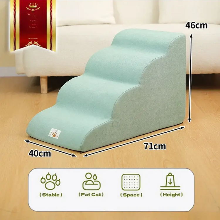 Pet Stairs & Ramp – Memory Foam Washable Cover - Blue-4 - Pet stairs