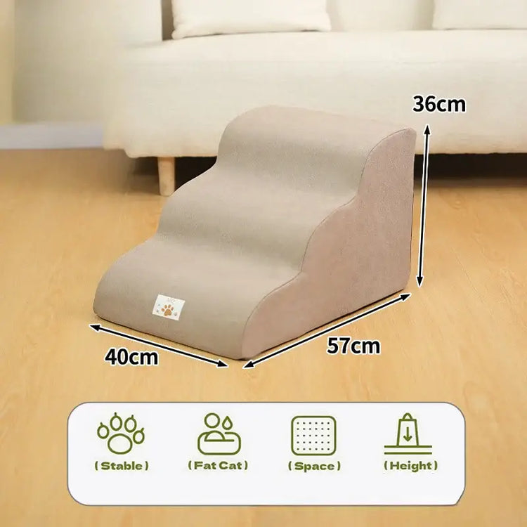 Pet Stairs & Ramp – Memory Foam Washable Cover - khaki-3 - Pet stairs