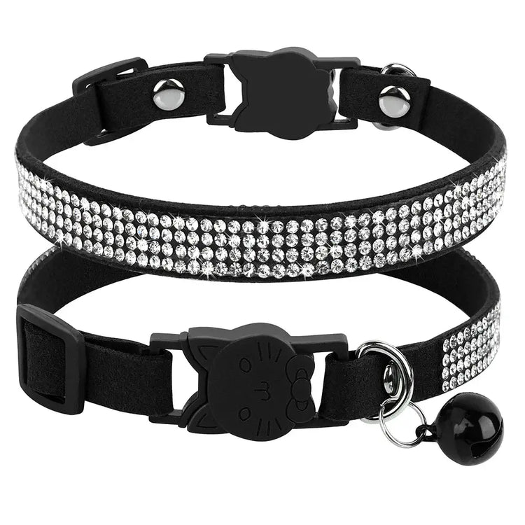 Pink Suede Rhinestone Cat Collar with Bell - cat collar
