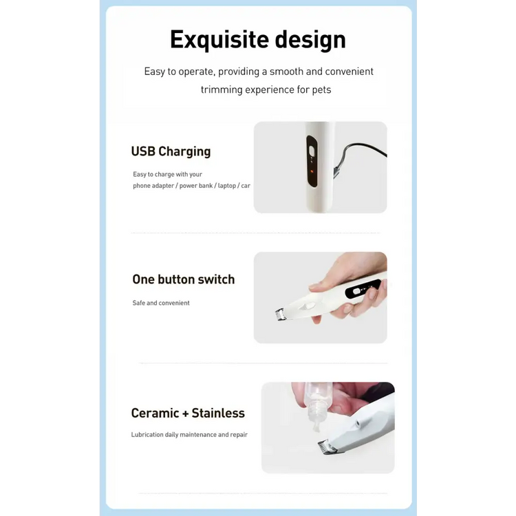 ROJECO Pet Hair Trimmer with LED Light - White / CHINA - dog hair trimmer