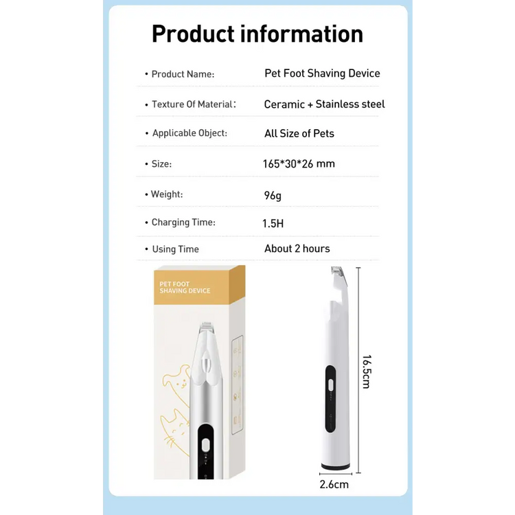 ROJECO Pet Hair Trimmer with LED Light - White / CHINA - dog hair trimmer