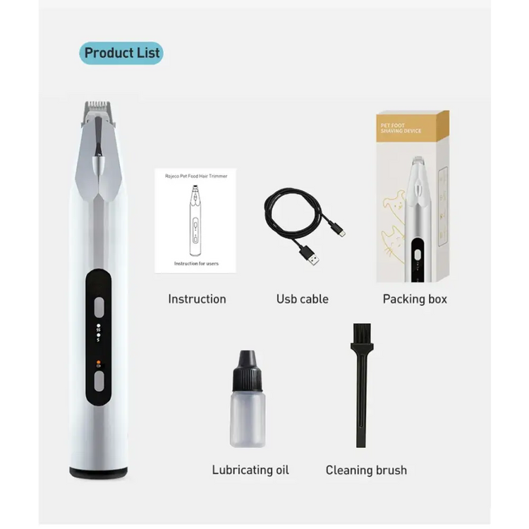 ROJECO Pet Hair Trimmer with LED Light - White / CHINA - dog hair trimmer